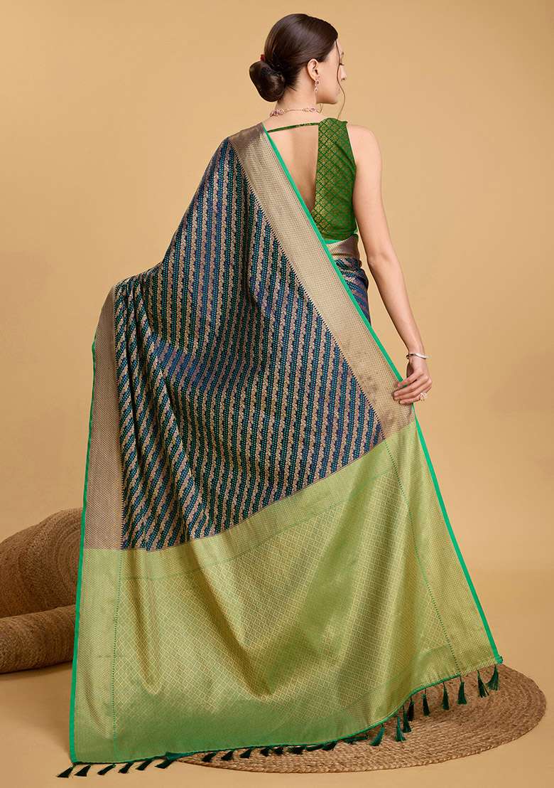 Purple Zari Woven Silk Saree Set for Diwali | Wedding & Festive Wear - Indya
