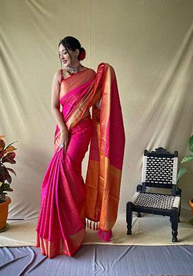 Red Zari Woven Silk Saree Set