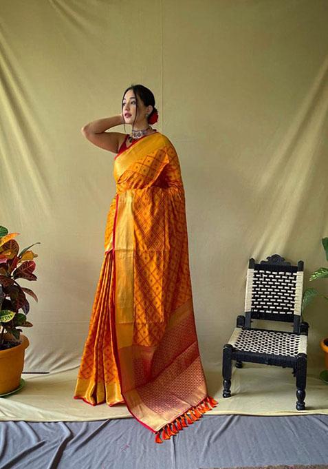 Yellow Zari Woven Silk Saree Set