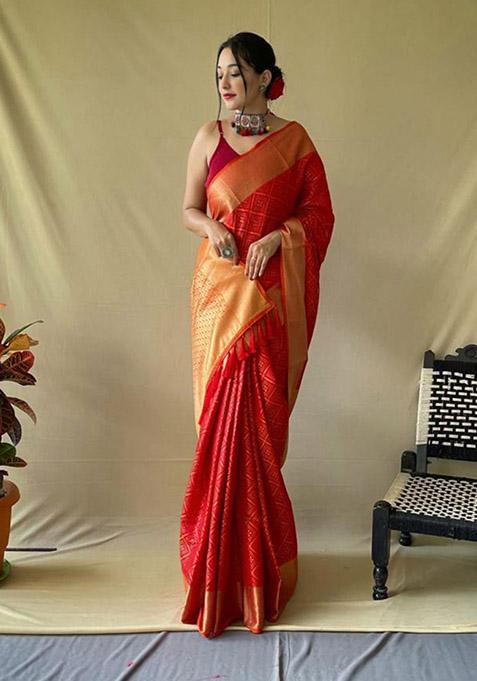 Yellow Zari Woven Silk Saree Set