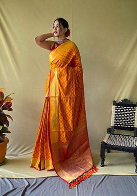 Red Zari Woven Silk Saree Set