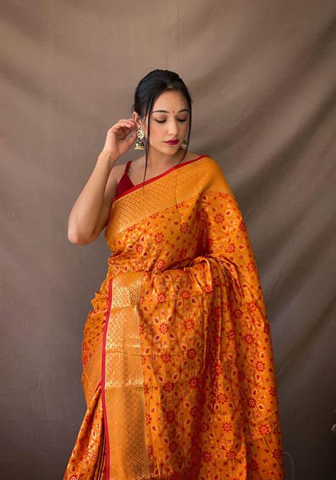 Yellow Zari Woven Silk Saree Set