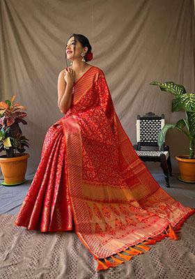 Red Zari Woven Silk Saree Set