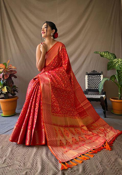 Red Zari Woven Silk Saree Set