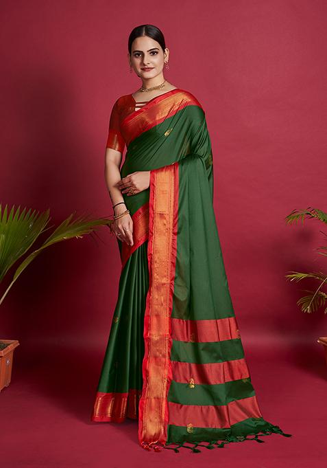 Green Woven Lichi Silk Saree Set