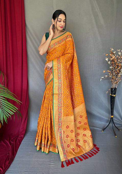 Yellow Zari Woven Patola Silk Saree Set