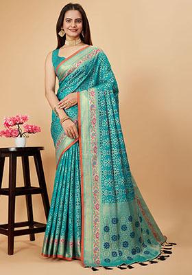 Sky Blue Zari Woven Soft Silk Saree Set