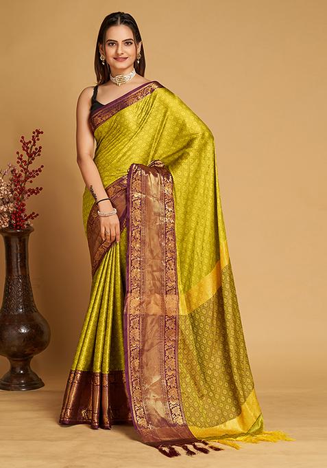 Light Yellow Zari Woven Silk Saree Set