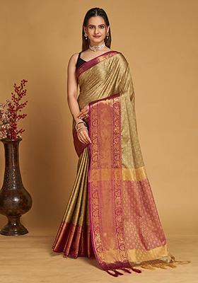 Mehendi Green Zari Woven Silk Saree Set