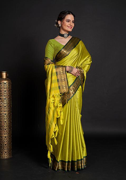 Yellow Zari Woven Silk Saree Set