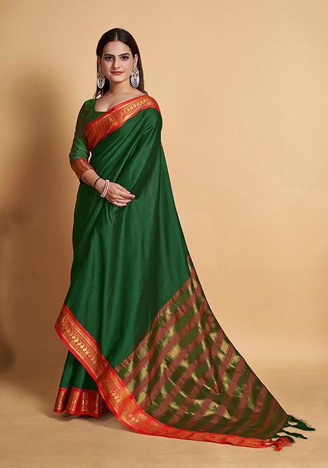 Green Zari Woven Silk Saree Set