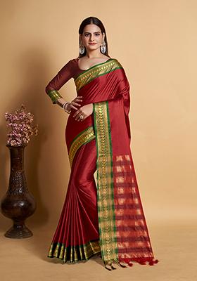 Red Zari Woven Silk Saree Set