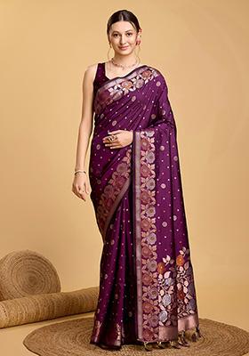 Lavender Zari Woven Jacquard Saree Set