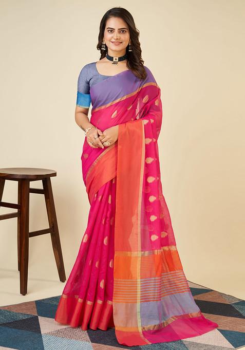 Red Zari Woven Soft Silk Saree Set