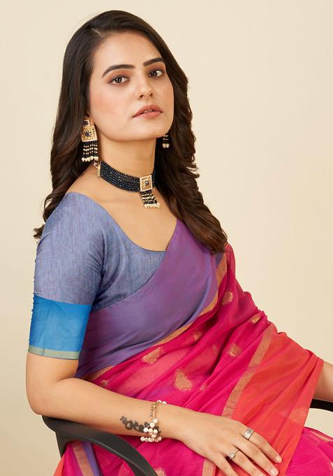 Red Zari Woven Soft Silk Saree Set