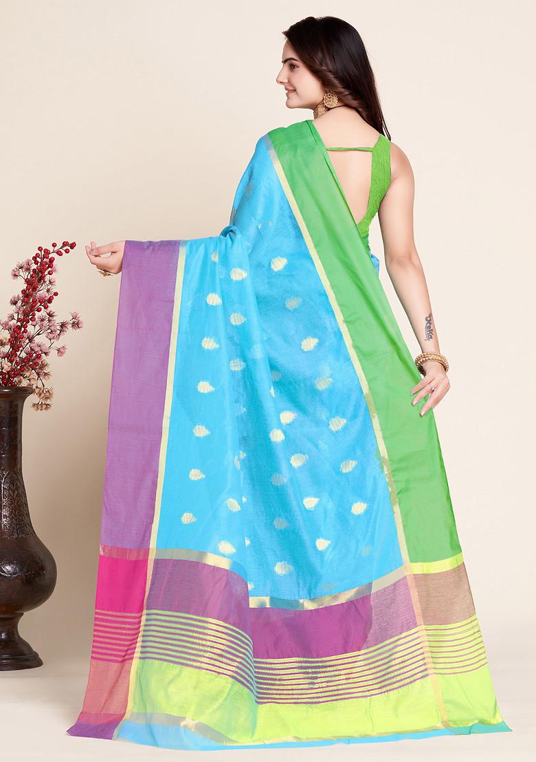 Sky Blue Zari Woven Soft Silk Saree Set