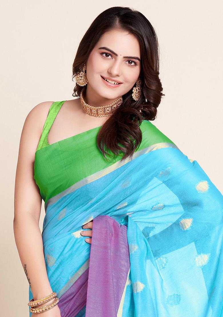 Sky Blue Zari Woven Soft Silk Saree Set