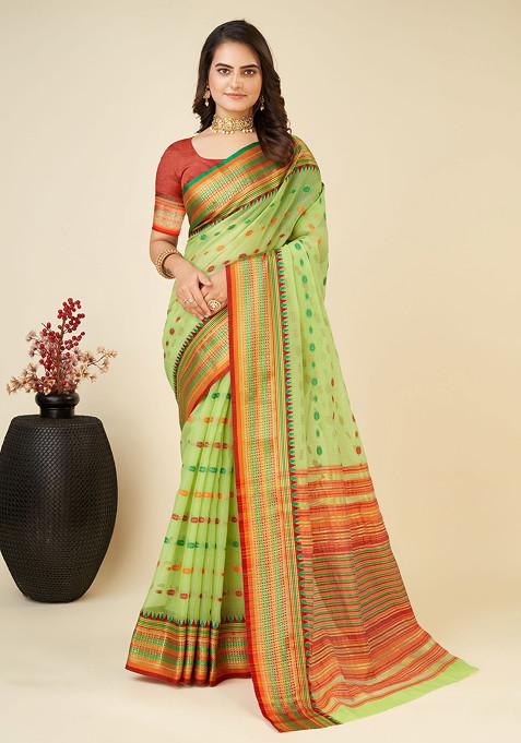 Green Zari Woven Soft Silk Saree Set