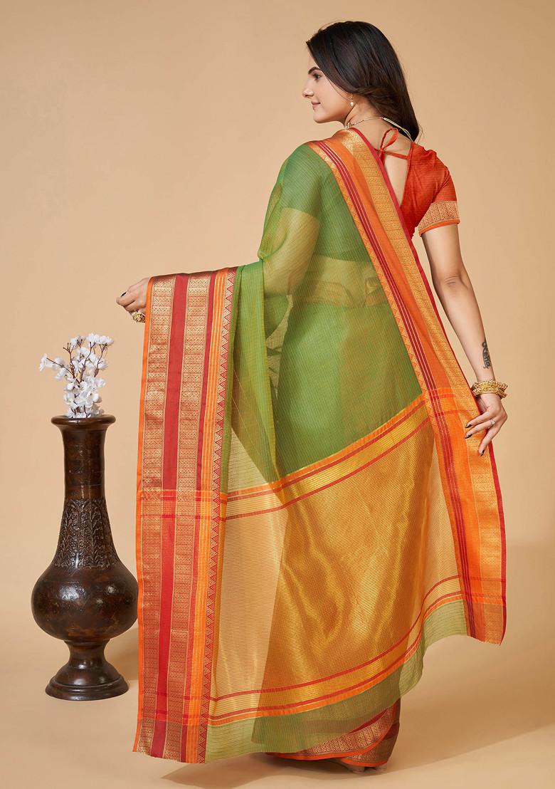 Green Zari Woven Kota Doria Silk Saree Set