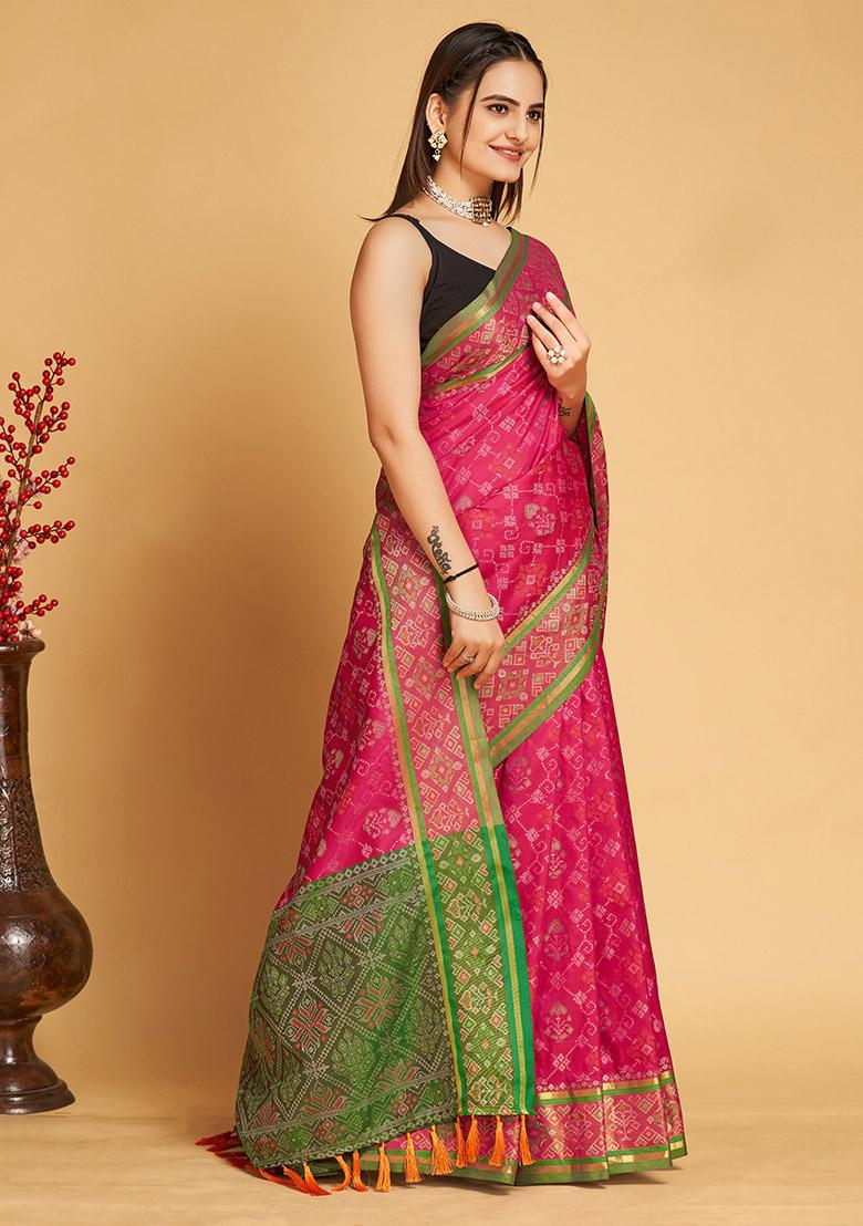 Pink Woven Patola Silk Saree Set
