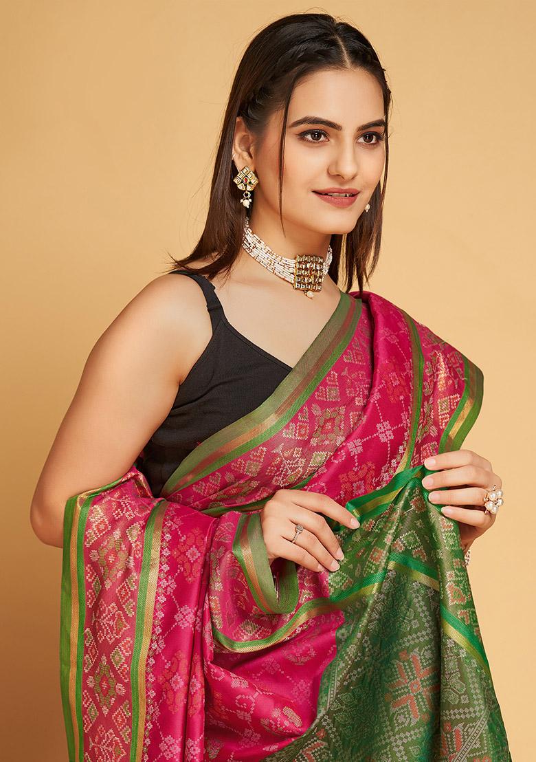 Pink Woven Patola Silk Saree Set