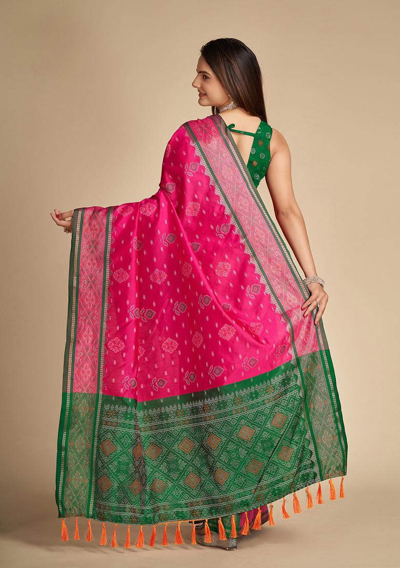 Rani Pink Woven Patola Silk Saree Set