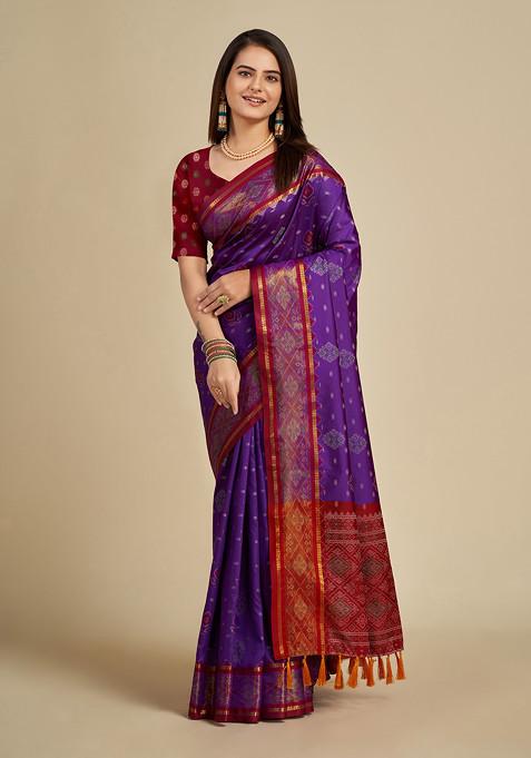 Purple Woven Patola Silk Saree Set