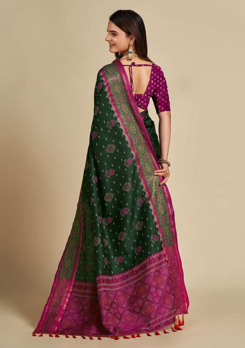 Green Woven Patola Silk Saree Set for Diwali and Festive Wear - Indya
