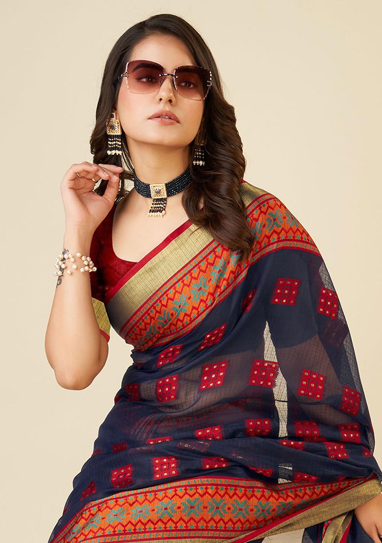 Blue Zari Woven Kota Doria Silk Saree Set