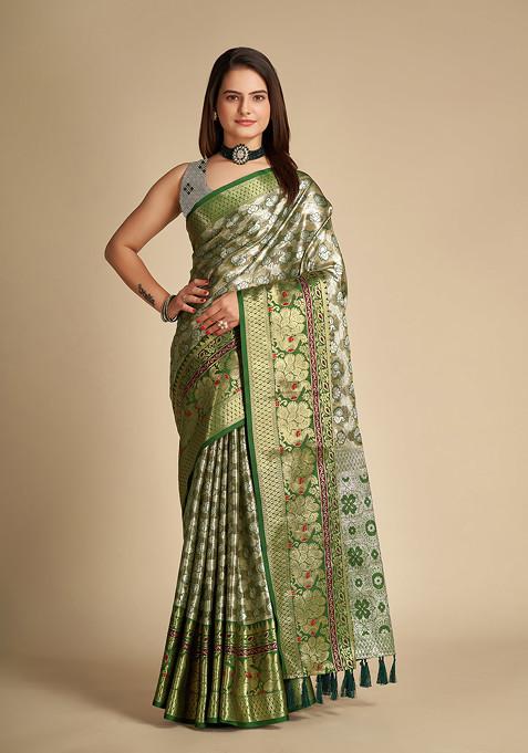 Green Zari Woven Tissue Silk Saree Set