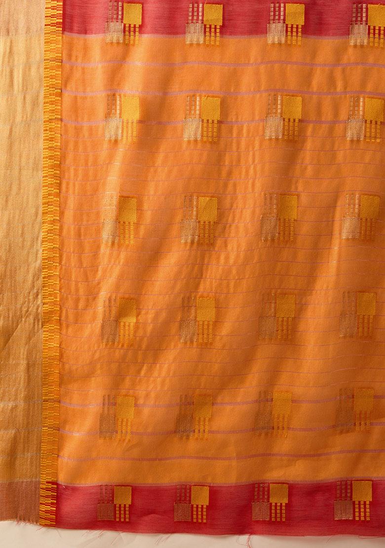 Red Woven Cotton Saree Set