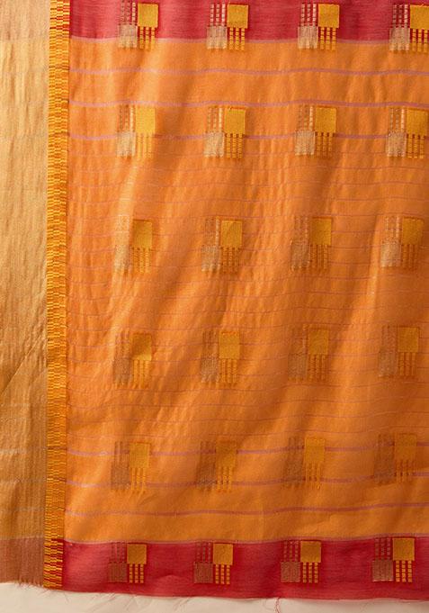 Red Woven Cotton Saree Set