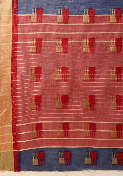 Blue Woven Cotton Saree Set