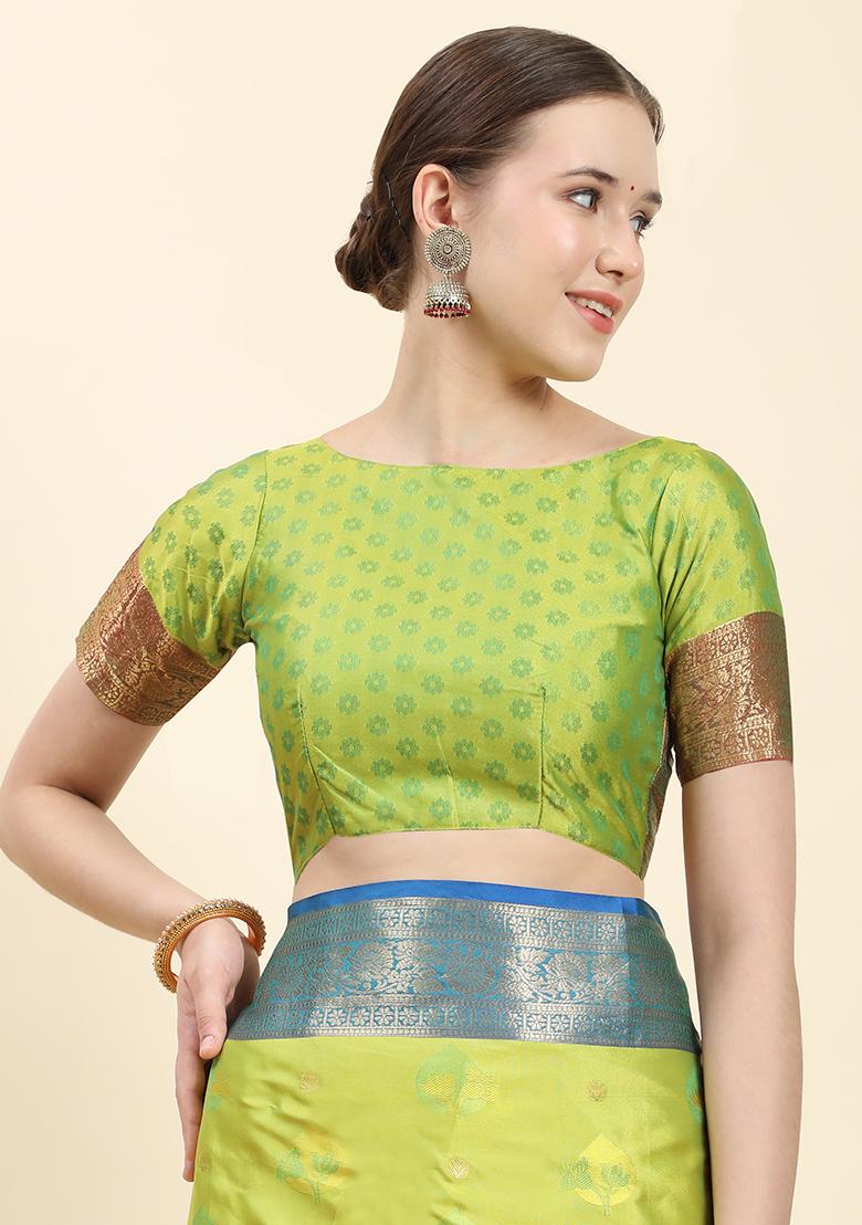 Buy Women Lemon Green Zari Woven Faux Kanjivaram Silk Saree