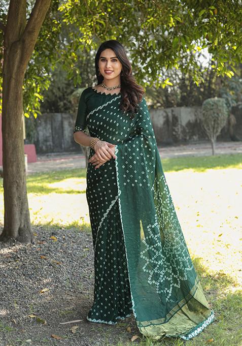 Green Zari Woven Silk Blend Saree Set