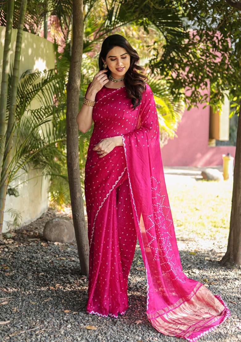 Pink Zari Woven Silk Blend Saree Set for Diwali | Wedding & Festive Wear - Indya