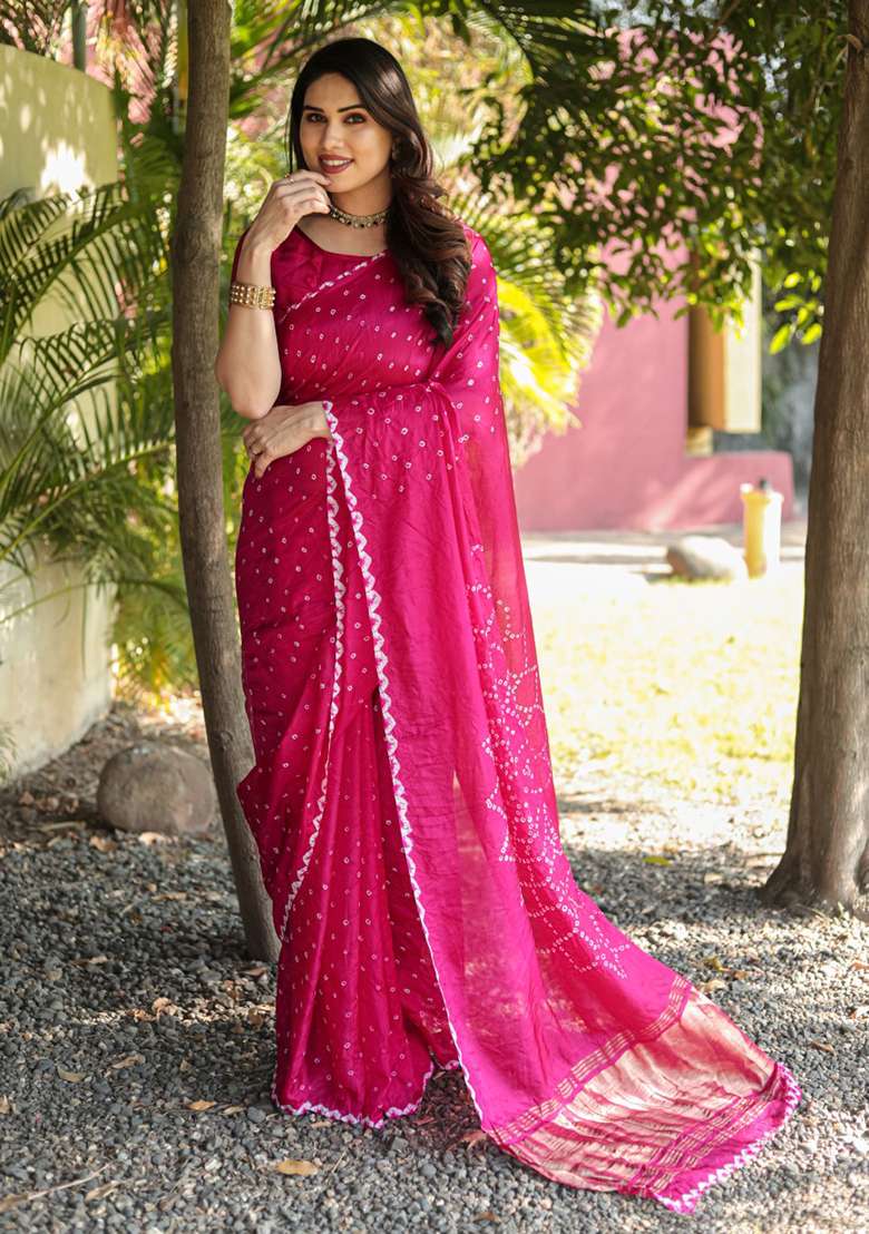 Pink Zari Woven Silk Blend Saree Set for Diwali | Wedding & Festive Wear - Indya