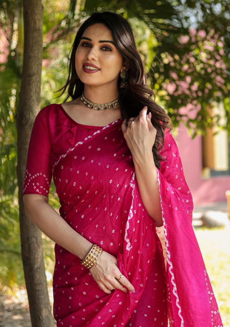 Pink Zari Woven Silk Blend Saree Set for Diwali | Wedding & Festive Wear - Indya