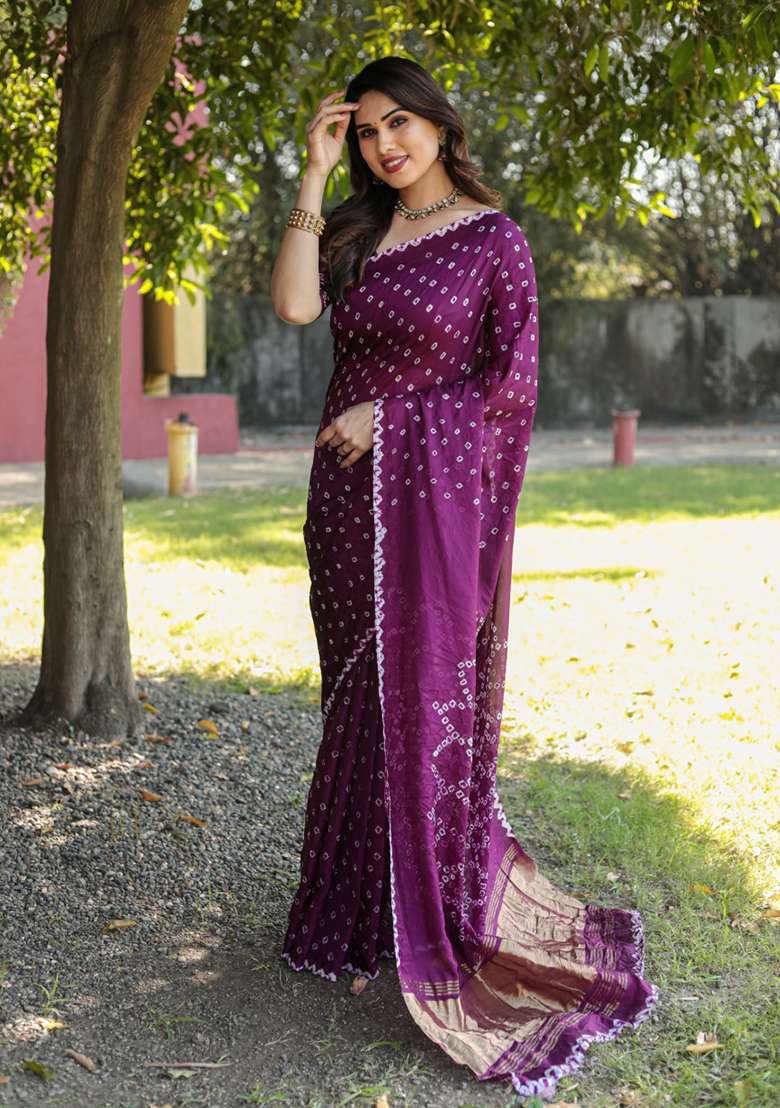 Purple Zari Woven Silk Blend Saree Set for Diwali and Festive Wear - Indya