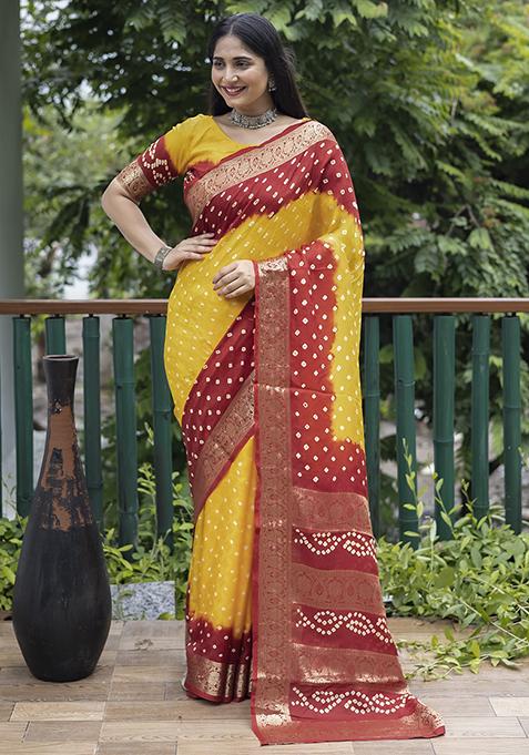 Red Zari Woven Silk Saree Set