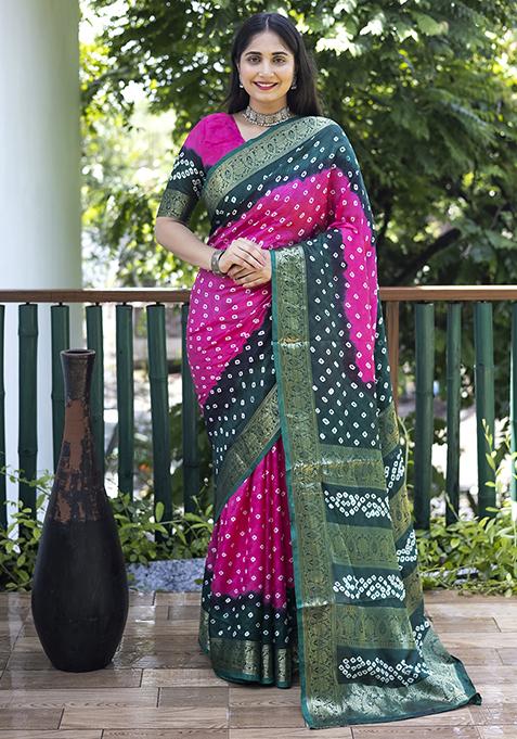 Pink Zari Woven Silk Saree Set