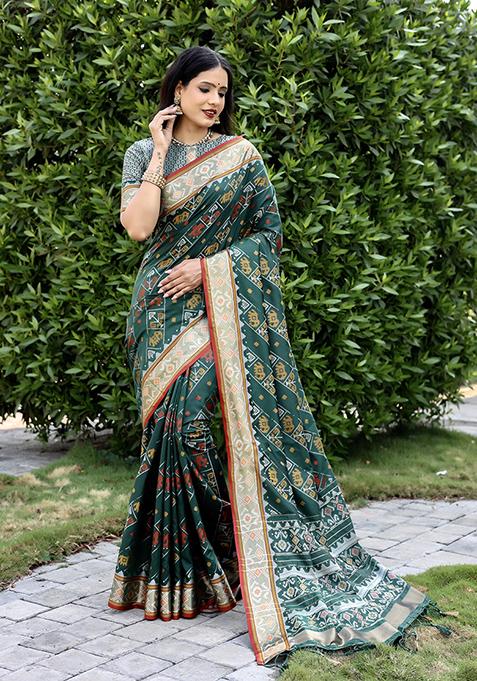 Green Zari Woven Silk Saree Set