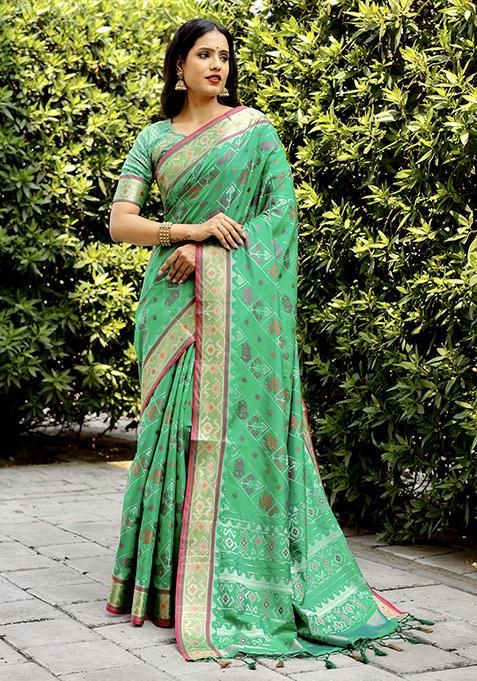 Light Green Zari Woven Silk Saree Set