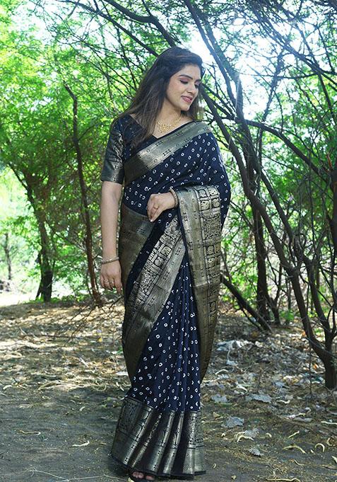 Black Zari Woven Silk Saree Set