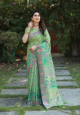 Green Zari Woven Silk Saree Set