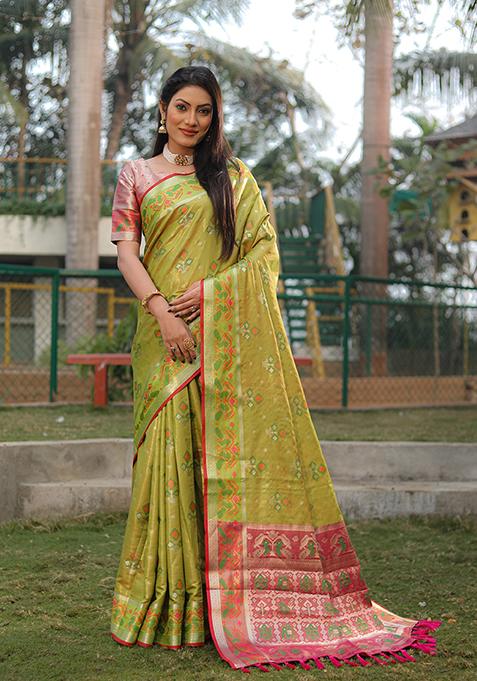 Light Green Zari Woven Silk Saree Set