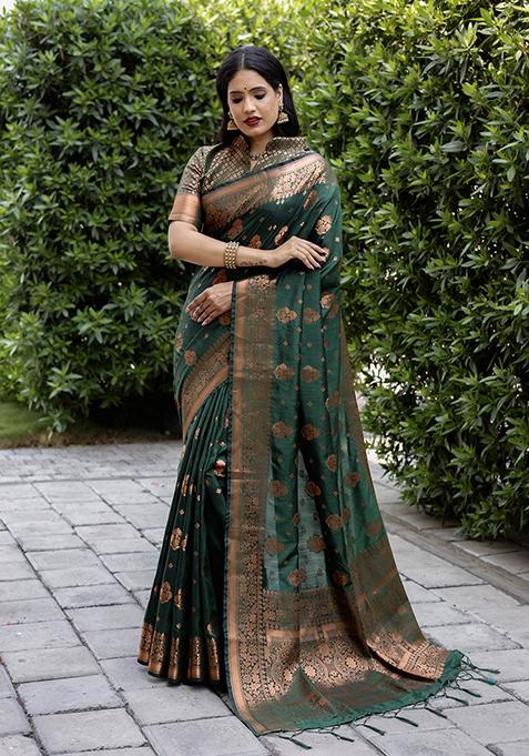 Green Zari Woven Silk Saree Set