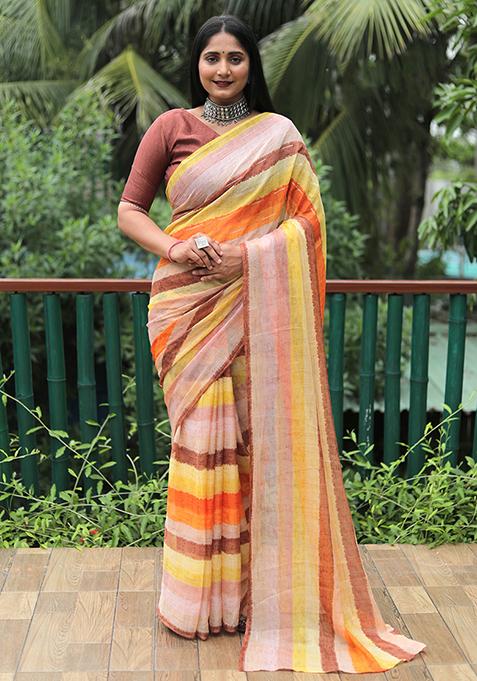 Dusty Pink Zari Woven Chiffon Saree Set