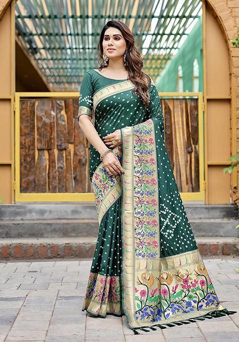 Green Zari Woven Paithani Silk Saree Set