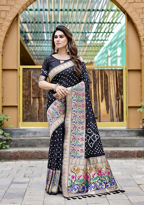 Black Zari Woven Paithani Silk Saree Set